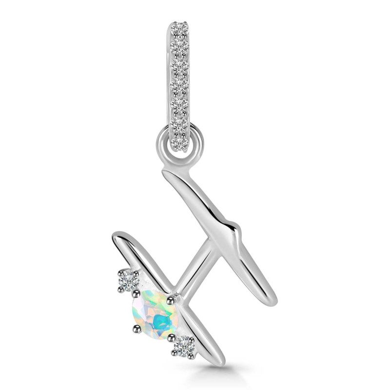 Opal & White Topaz Alphabet H Pendant OPL-RDA-34.