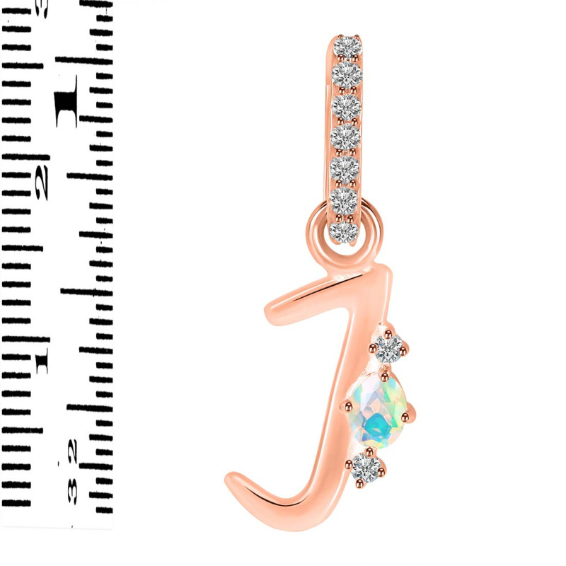 Opal & White Topaz Alphabet J Pendant OPL-RDA-36.