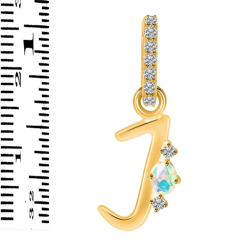 Opal & White Topaz Alphabet J Pendant OPL-RDA-36.
