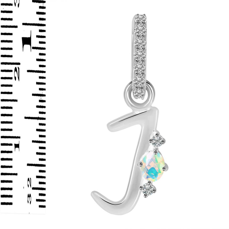Opal & White Topaz Alphabet J Pendant OPL-RDA-36.