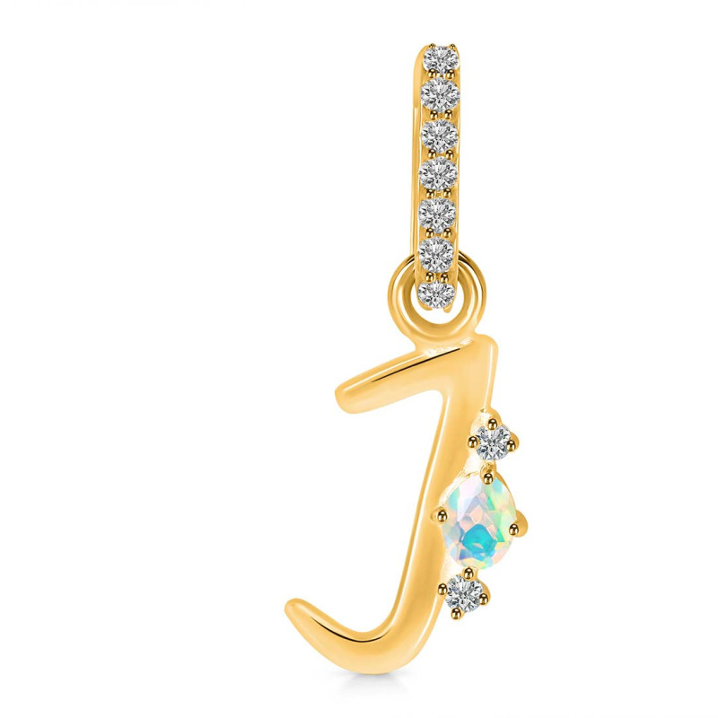 Opal & White Topaz Alphabet J Pendant OPL-RDA-36.