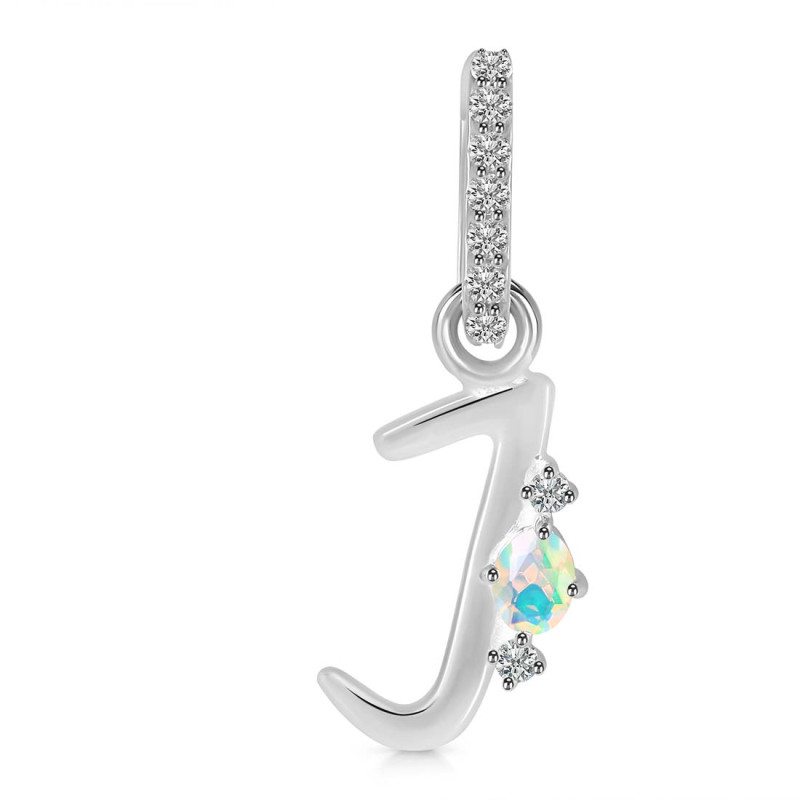 Opal & White Topaz Alphabet J Pendant OPL-RDA-36.