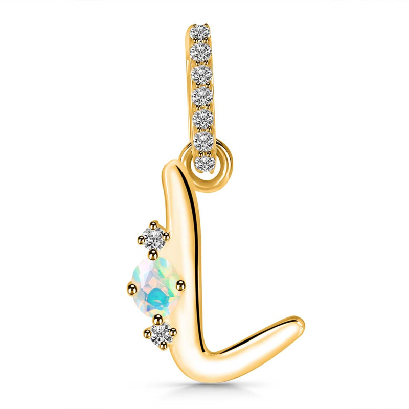 Opal & White Topaz Alphabet L Pendant OPL-RDA-38.