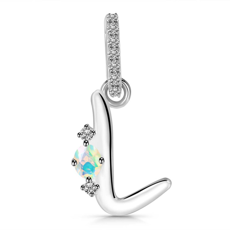 Opal & White Topaz Alphabet L Pendant OPL-RDA-38.