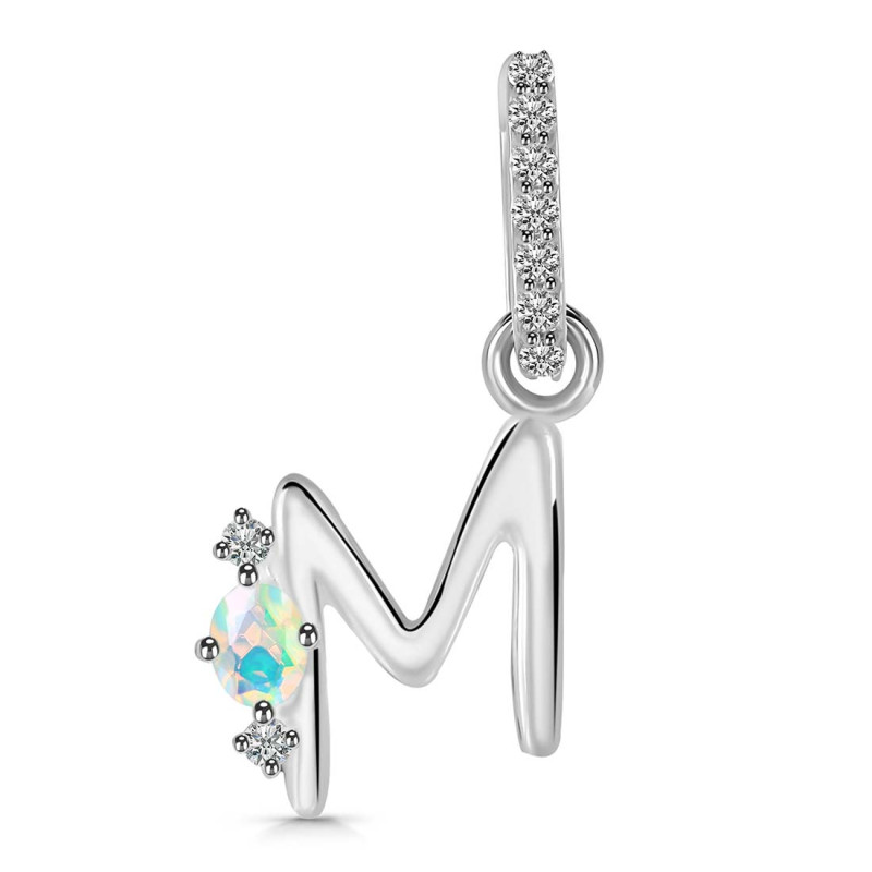 Opal & White Topaz Alphabet M Pendant OPL-RDA-39.