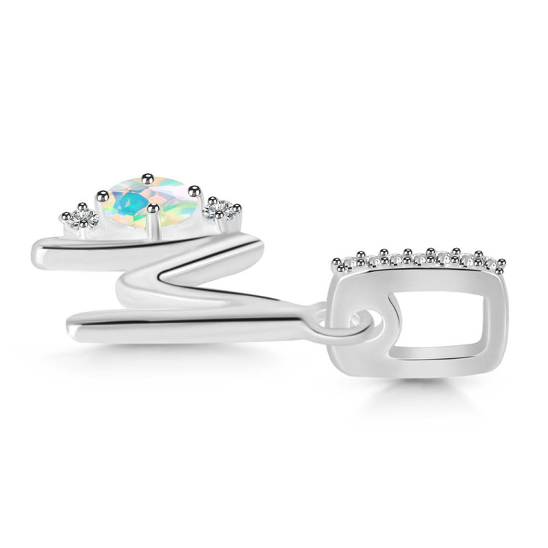 Opal & White Topaz Alphabet M Pendant