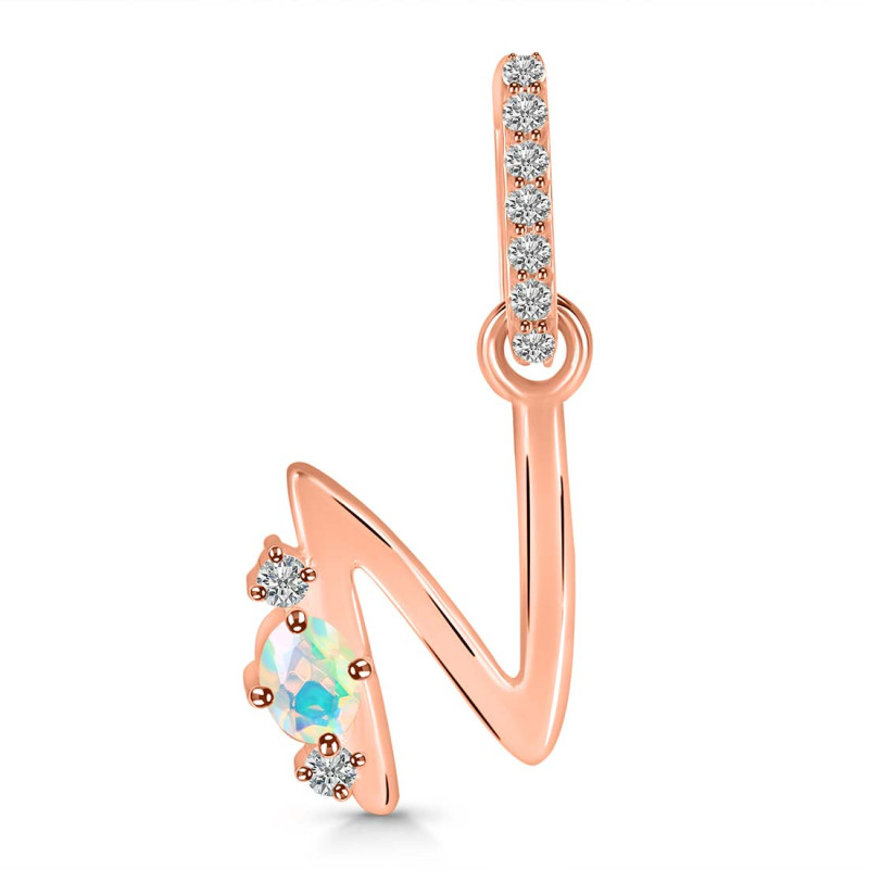 Opal & White Topaz Alphabet N Pendant OPL-RDA-40.