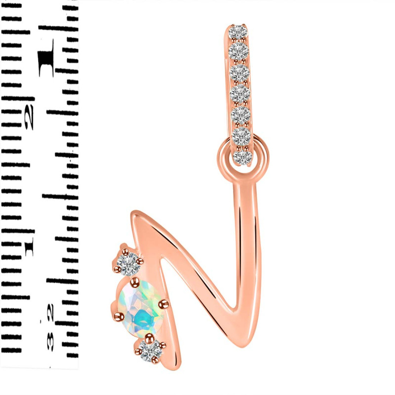 Opal & White Topaz Alphabet N Pendant OPL-RDA-40.