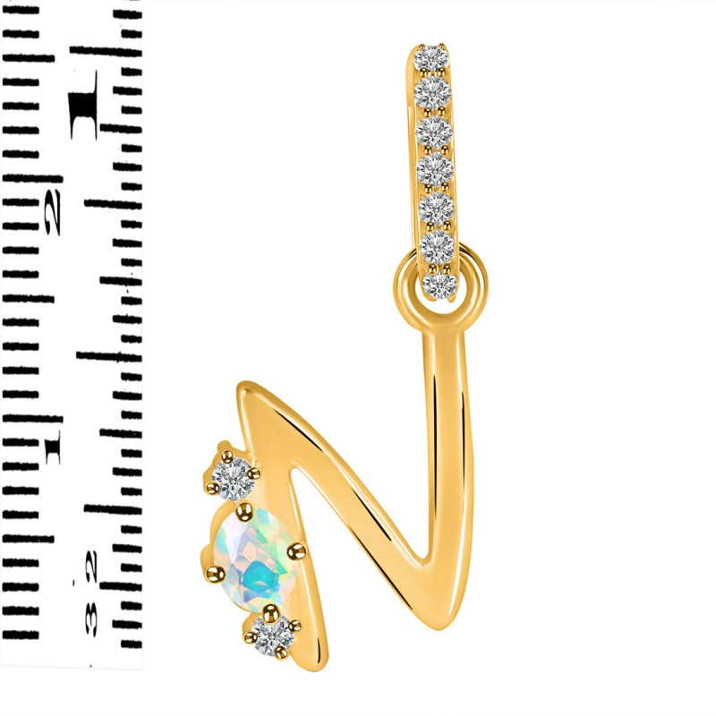 Opal & White Topaz Alphabet N Pendant OPL-RDA-40.