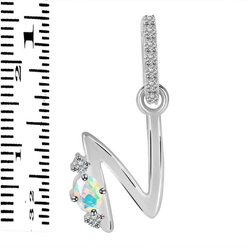 Opal & White Topaz Alphabet N Pendant OPL-RDA-40.