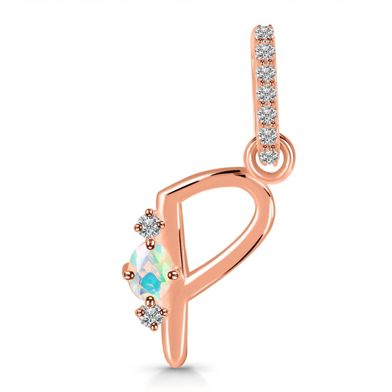 Opal & White Topaz Alphabet P Pendant OPL-RDA-42.