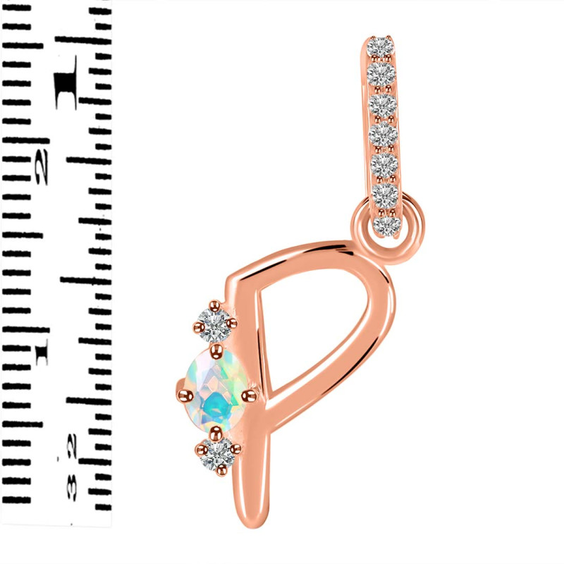 Opal & White Topaz Alphabet P Pendant OPL-RDA-42.