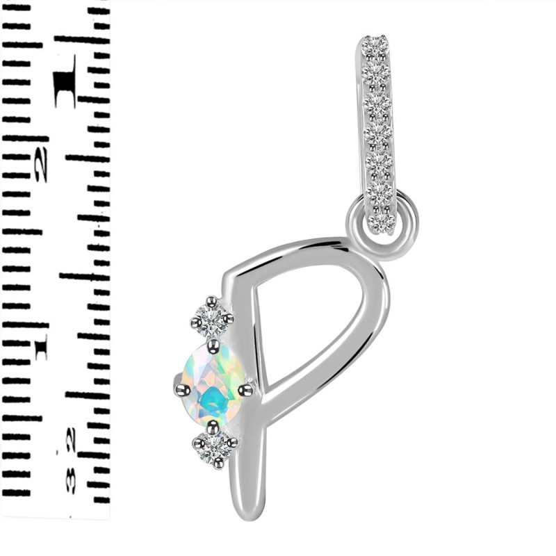 Opal & White Topaz Alphabet P Pendant OPL-RDA-42.
