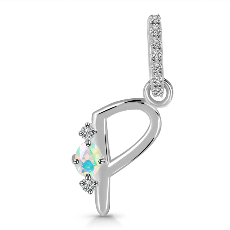 Opal & White Topaz Alphabet P Pendant OPL-RDA-42.