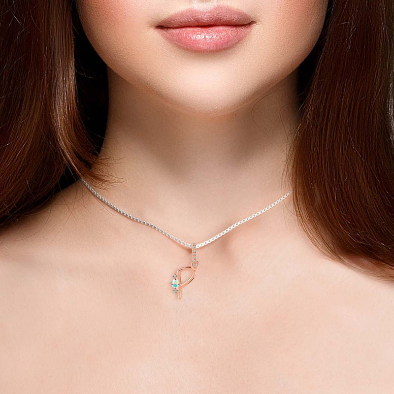 Opal & White Topaz Alphabet P Pendant OPL-RDA-42.