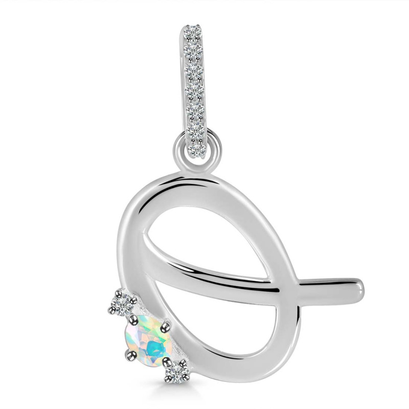 Opal & White Topaz Alphabet Q Pendant OPL-RDA-43.