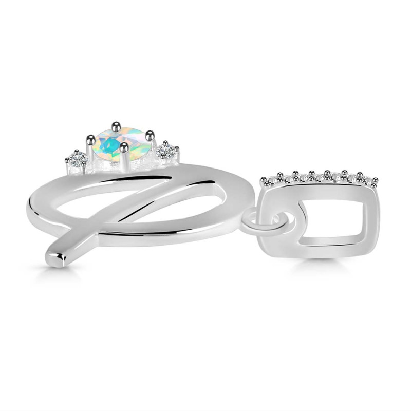 Opal & White Topaz Alphabet Q Pendant