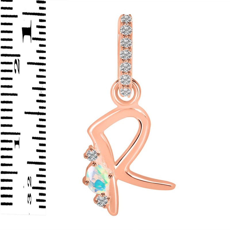 Opal & White Topaz Alphabet R Pendant OPL-RDA-44.