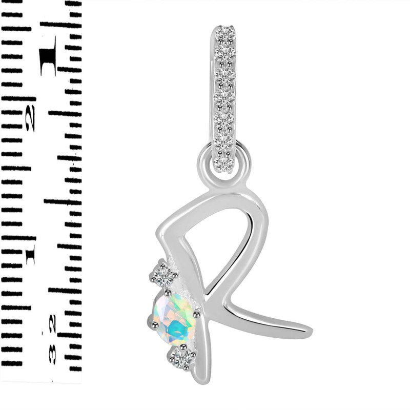 Opal & White Topaz Alphabet R Pendant OPL-RDA-44.