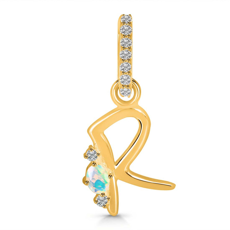 Opal & White Topaz Alphabet R Pendant OPL-RDA-44.