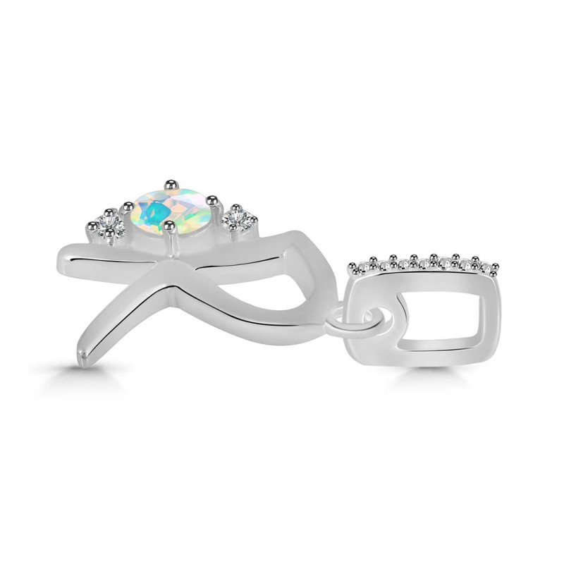 Opal & White Topaz Alphabet R Pendant