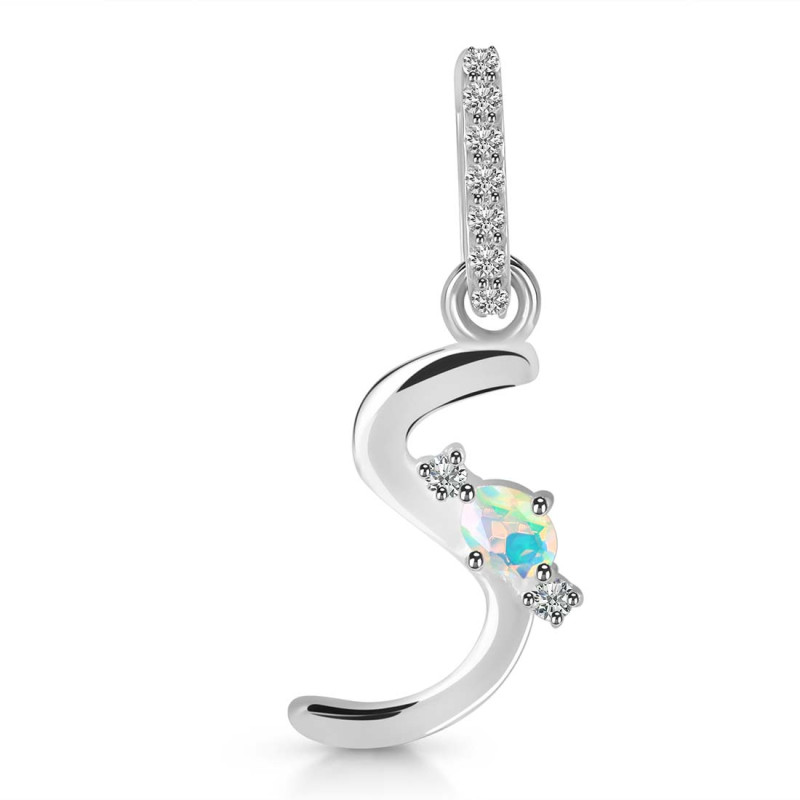 Opal & White Topaz Alphabet S Pendant OPL-RDA-45.