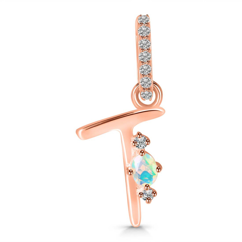 Opal & White Topaz Alphabet T Pendant OPL-RDA-46.
