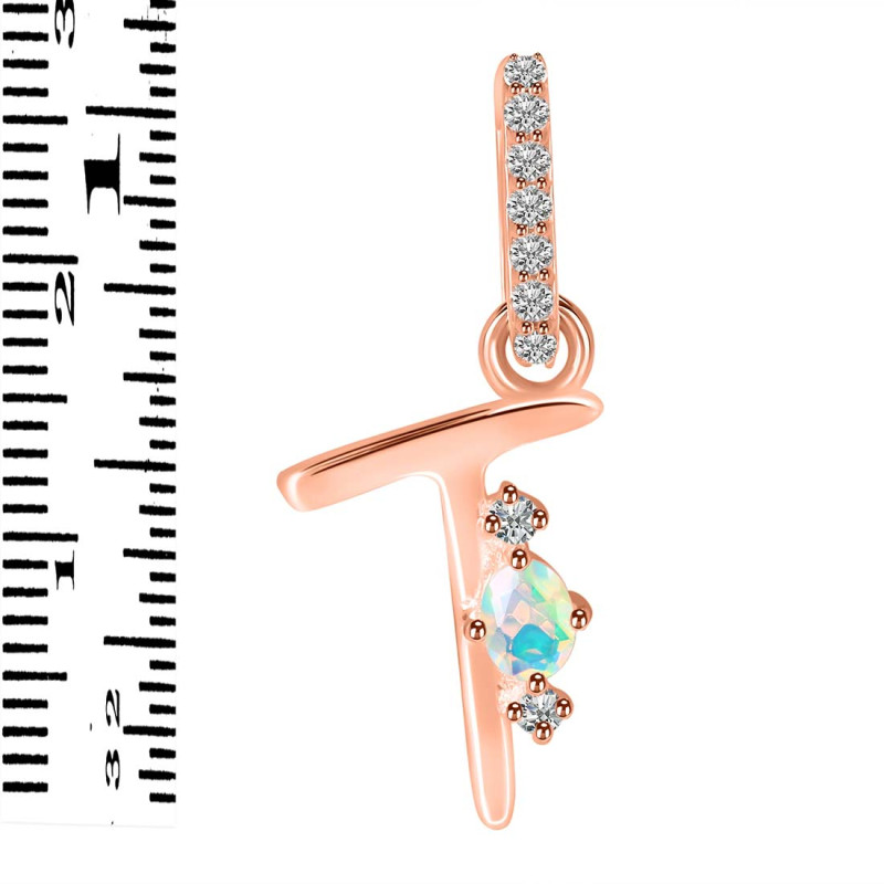 Opal & White Topaz Alphabet T Pendant OPL-RDA-46.