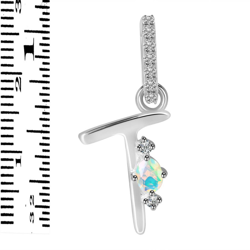 Opal & White Topaz Alphabet T Pendant OPL-RDA-46.