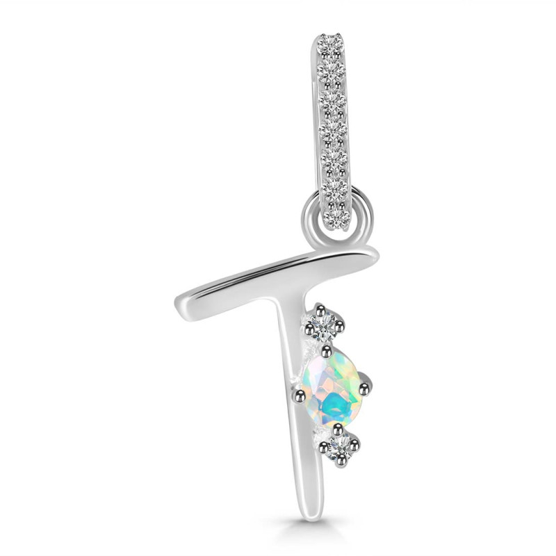 Opal & White Topaz Alphabet T Pendant OPL-RDA-46.