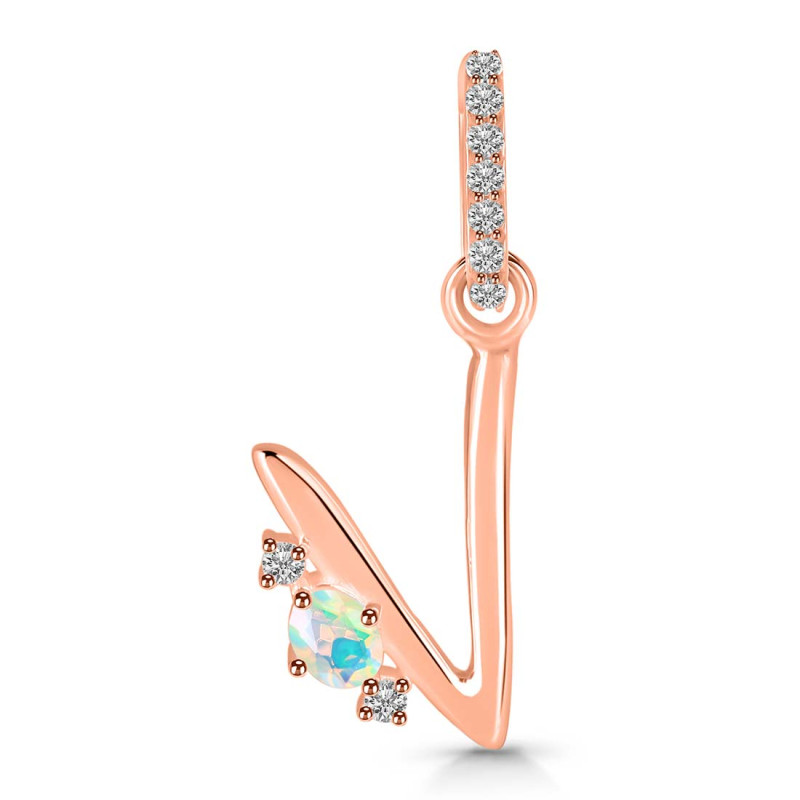 Opal & White Topaz Alphabet V Pendant OPL-RDA-48.