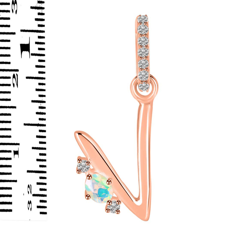 Opal & White Topaz Alphabet V Pendant OPL-RDA-48.