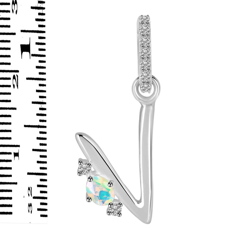 Opal & White Topaz Alphabet V Pendant OPL-RDA-48.