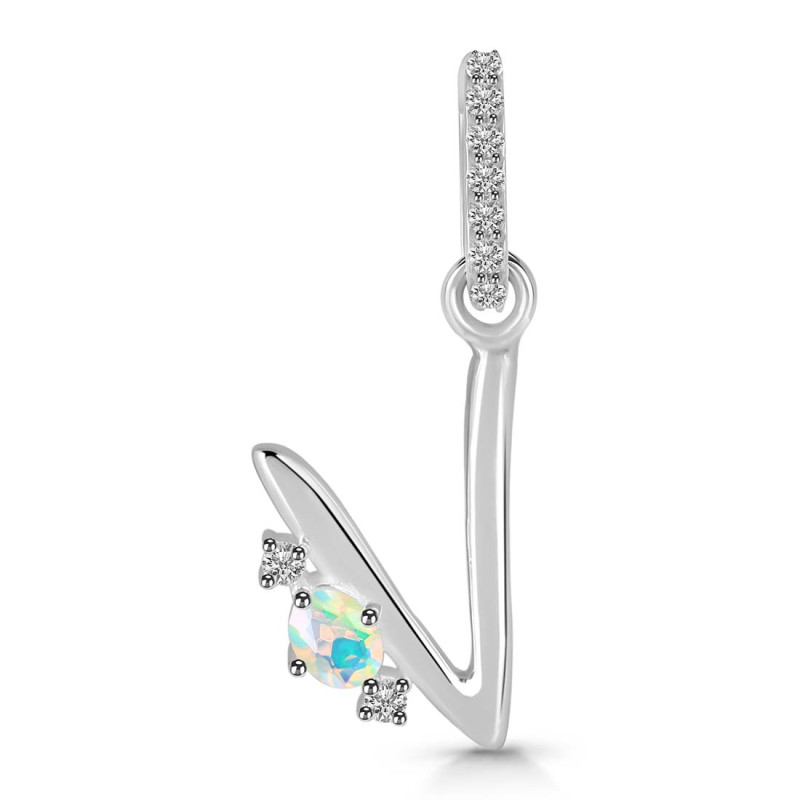 Opal & White Topaz Alphabet V Pendant OPL-RDA-48.