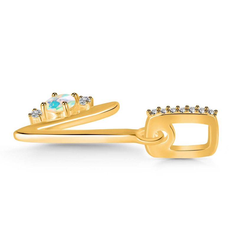Opal & White Topaz Alphabet V Pendant OPL-RDA-48.