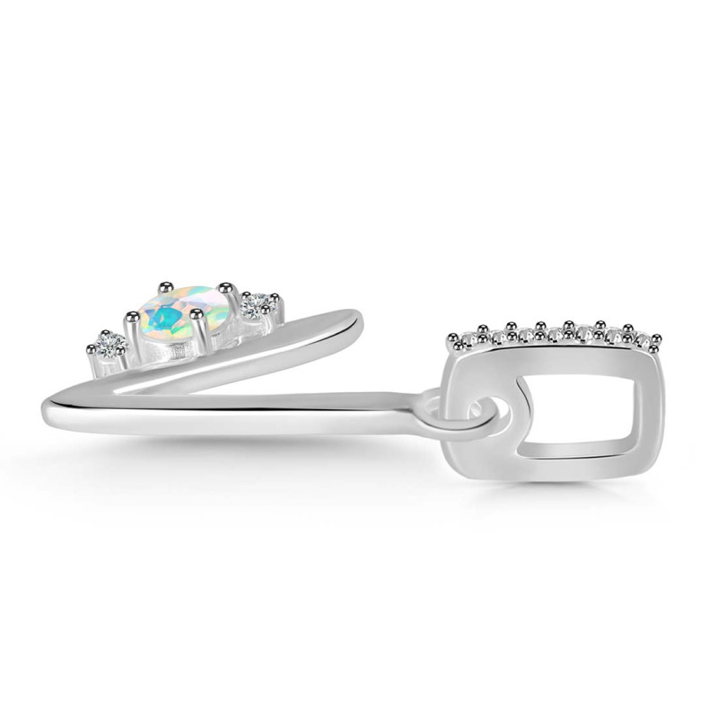 Opal & White Topaz Alphabet V Pendant
