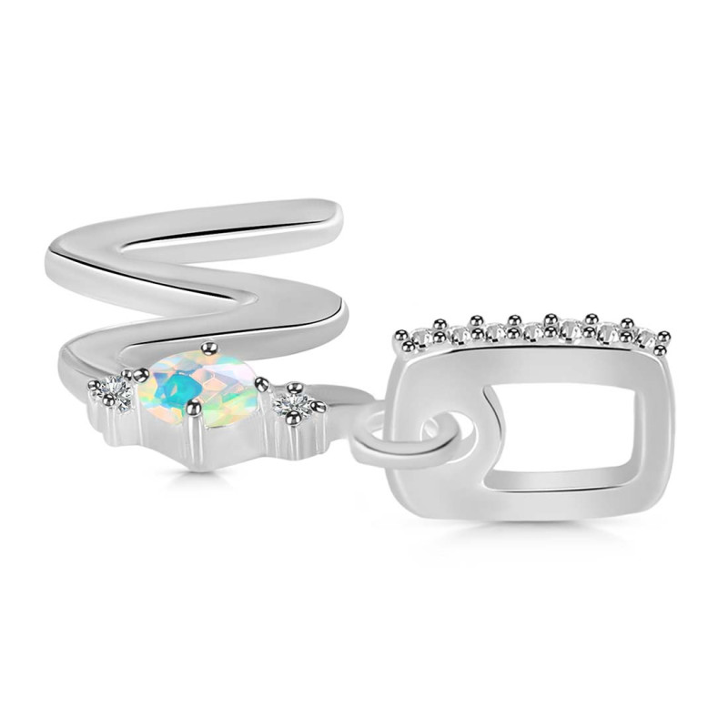 Opal & White Topaz Alphabet W Pendant
