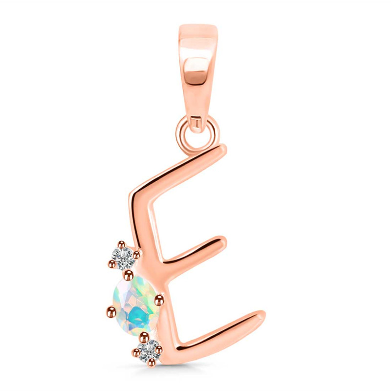 Opal & White Topaz Alphabet E Pendant OPL-RDA-5.