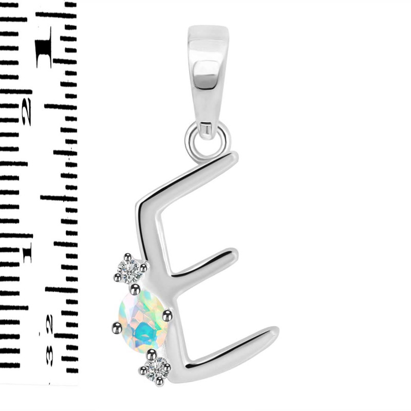 Opal & White Topaz Alphabet E Pendant OPL-RDA-5.