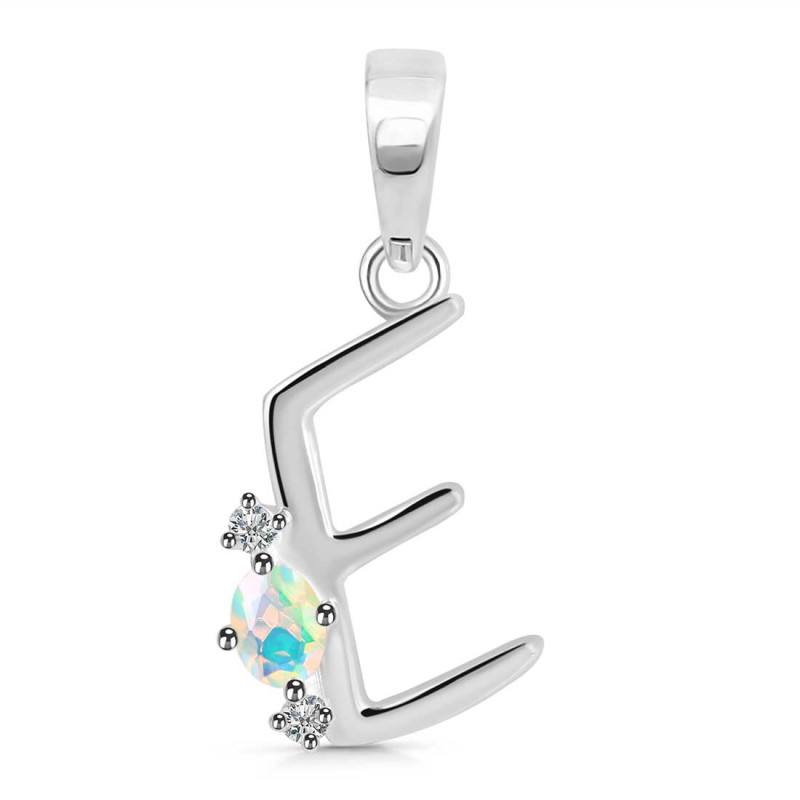 Opal & White Topaz Alphabet E Pendant OPL-RDA-5.