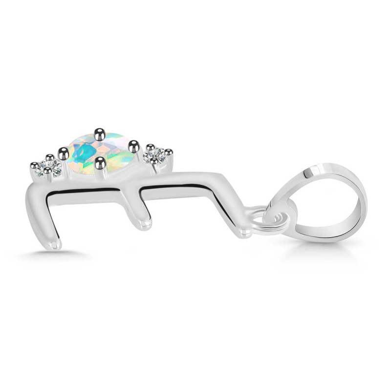 Opal & White Topaz Alphabet E Pendant