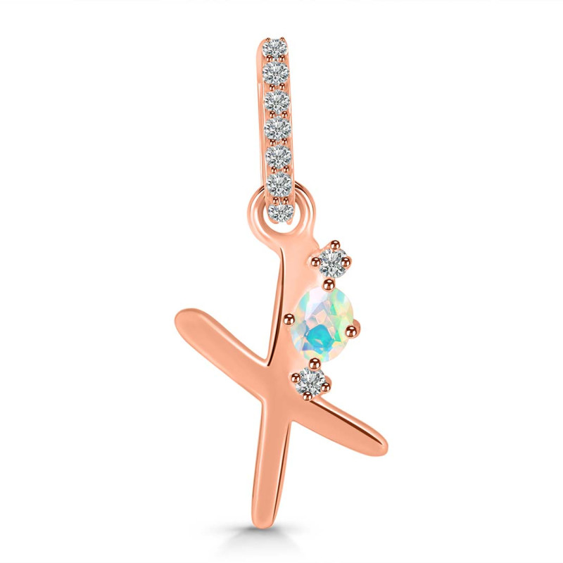 Opal & White Topaz Alphabet X Pendant OPL-RDA-50.