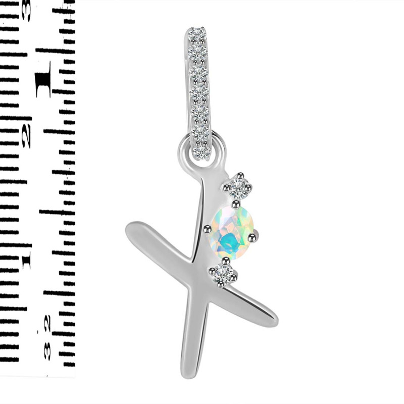 Opal & White Topaz Alphabet X Pendant OPL-RDA-50.