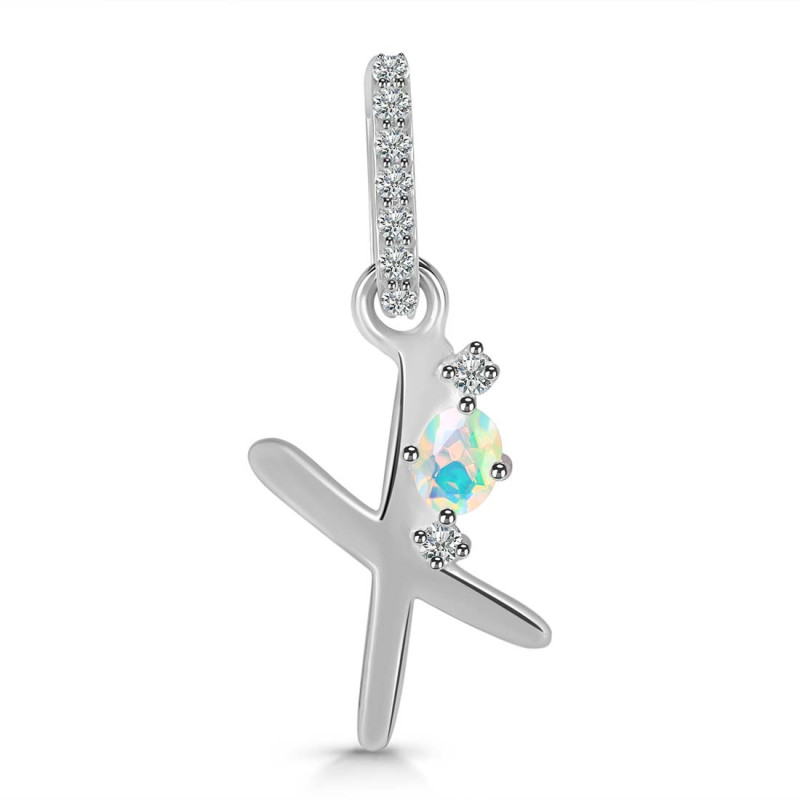 Opal & White Topaz Alphabet X Pendant OPL-RDA-50.