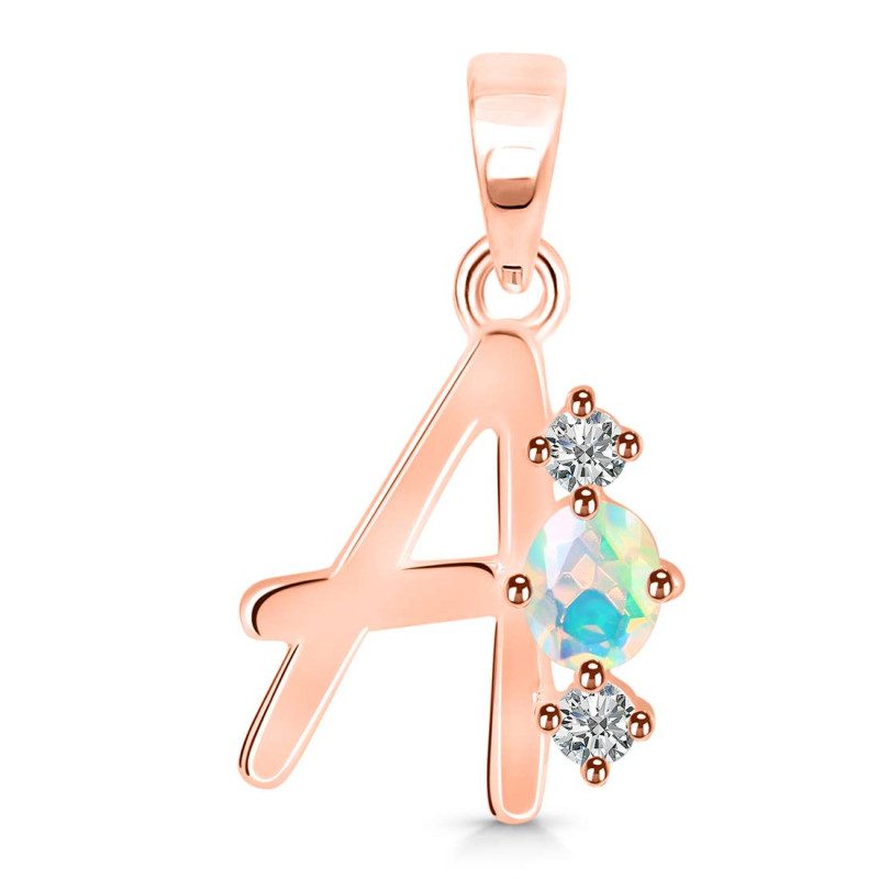 Opal & White Topaz Alphabet A Pendant OPL-RDA-53.