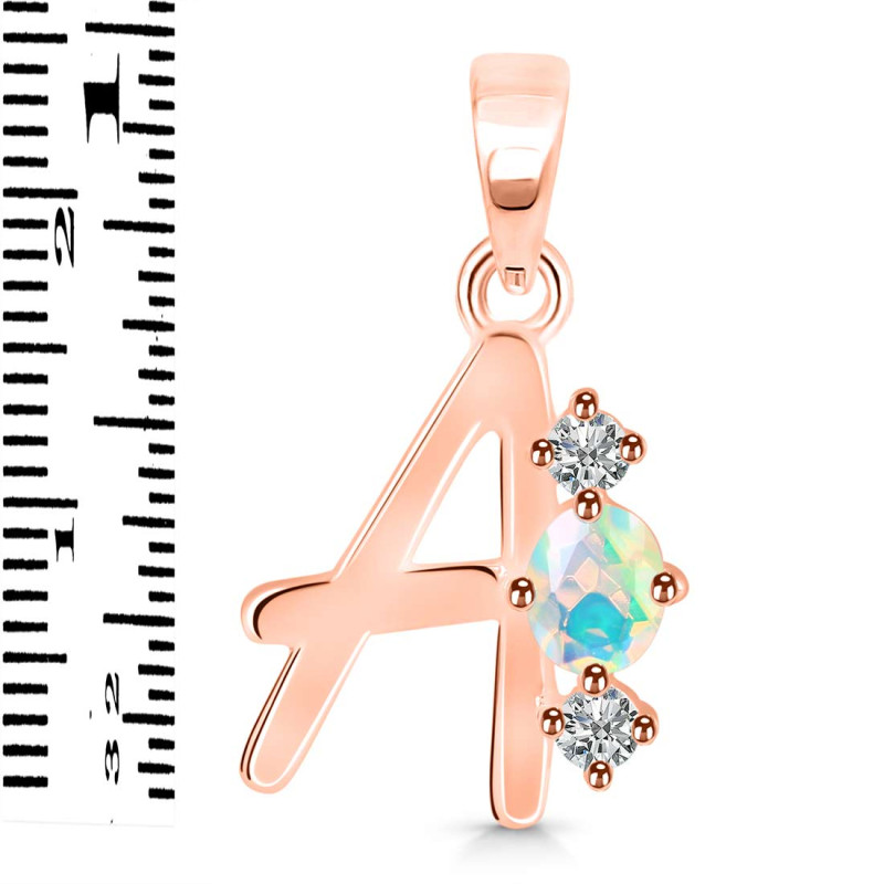 Opal & White Topaz Alphabet A Pendant OPL-RDA-53.
