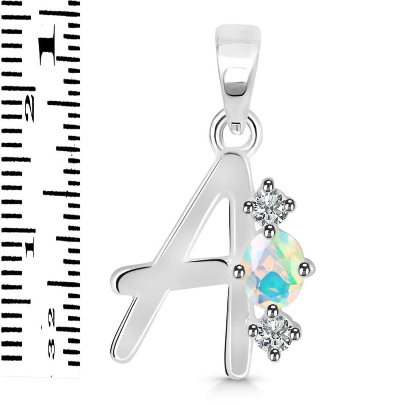 Opal & White Topaz Alphabet A Pendant OPL-RDA-53.