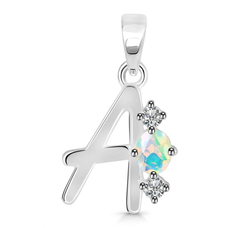 Opal & White Topaz Alphabet A Pendant OPL-RDA-53.