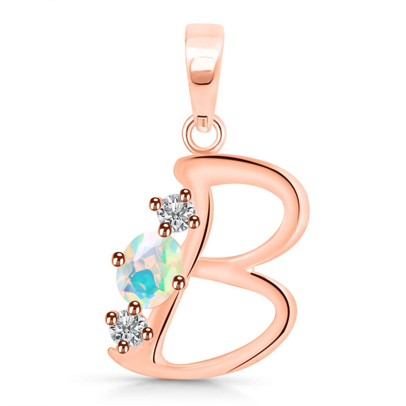 Opal & White Topaz Alphabet B Pendant OPL-RDA-54.