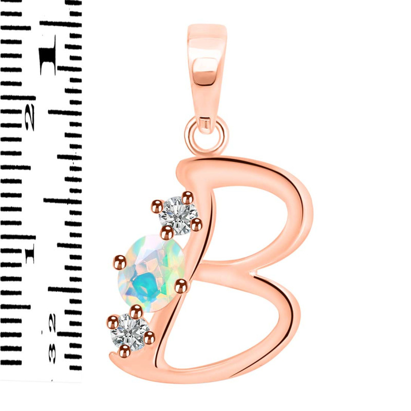 Opal & White Topaz Alphabet B Pendant OPL-RDA-54.